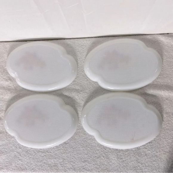 Vintage Federal Milk  Glass Autumn Blossom Tea Cups W Luncheon Plate Sets x4 - Picture 6 of 12